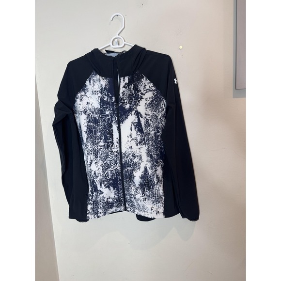 Under Armour Jacket Mens Medium Black Hooded Running Colorblock Windbreaker - Picture 2 of 8